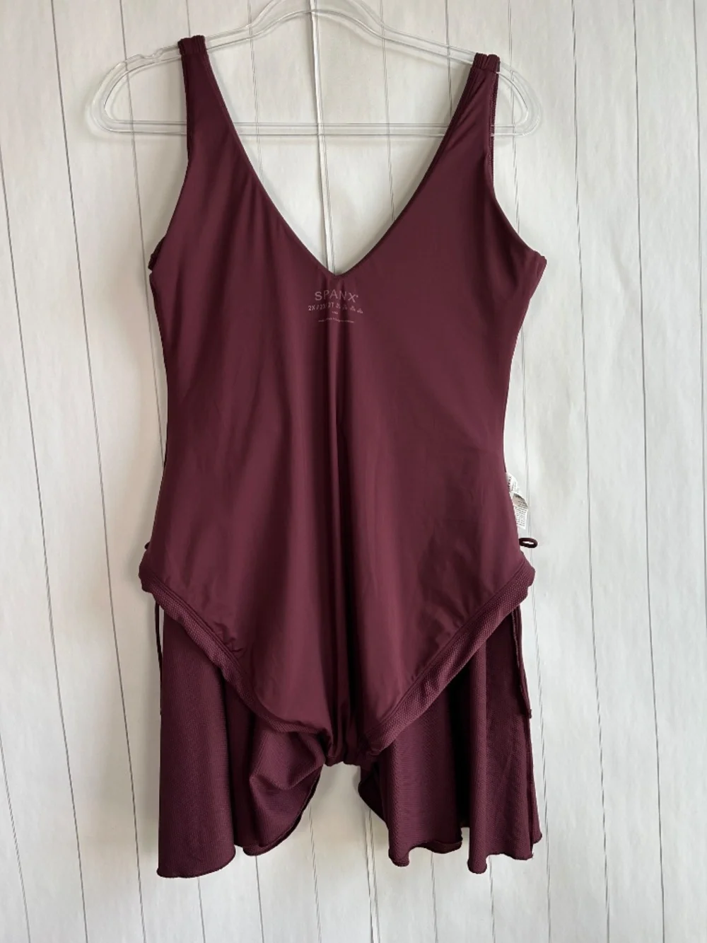 Spanx plus size 2X pike shaping swim dress burgundy v-neck UPF 50+ no padding - Picture 8 of 11